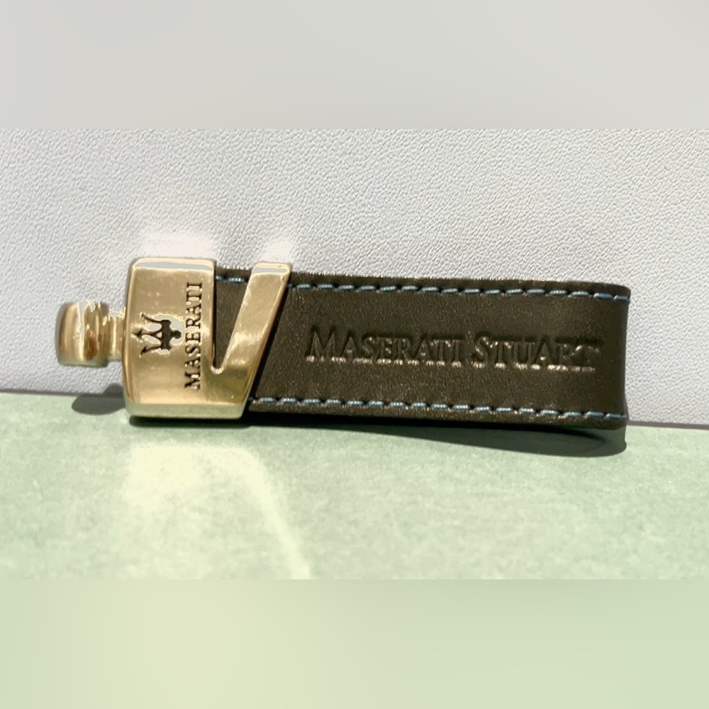 Maserati Stuart-Silver & Black/Blue Leather Key Holder